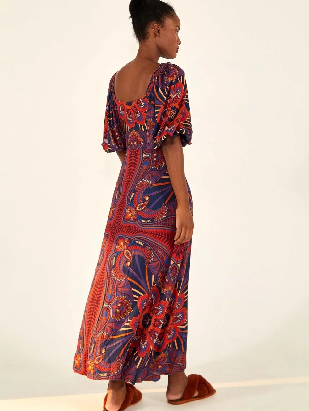 FARM RIO | $240 Macaw Arabesque Puff Sleeve Maxi Dress - Picture 3 of 6